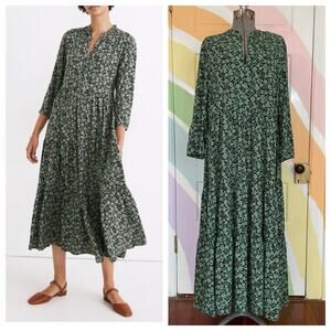 Madewell Floral Midi Dress Womens Large Green Black Boho Tiered